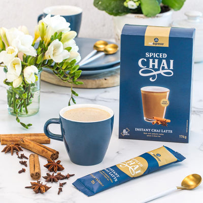 spieced chai latte sachets and a hot milk drink with chai from red espresso brand